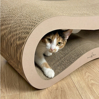 Mruu&Pruu Drapak legowisko dla kota z tektury falistej 78 cm, dwustronny – Leon, cappuccino