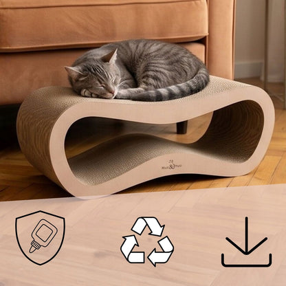 Mruu&Pruu Drapak legowisko dla kota z tektury falistej 78 cm, dwustronny – Leon, cappuccino
