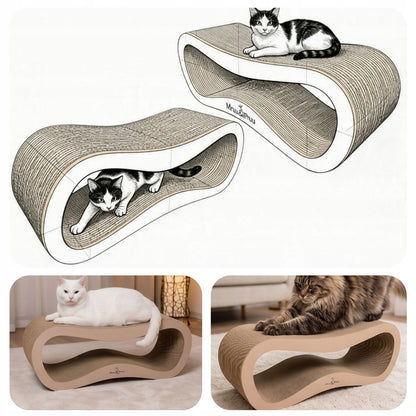Mruu&Pruu Drapak legowisko dla kota z tektury falistej 78 cm, dwustronny – Leon, cappuccino