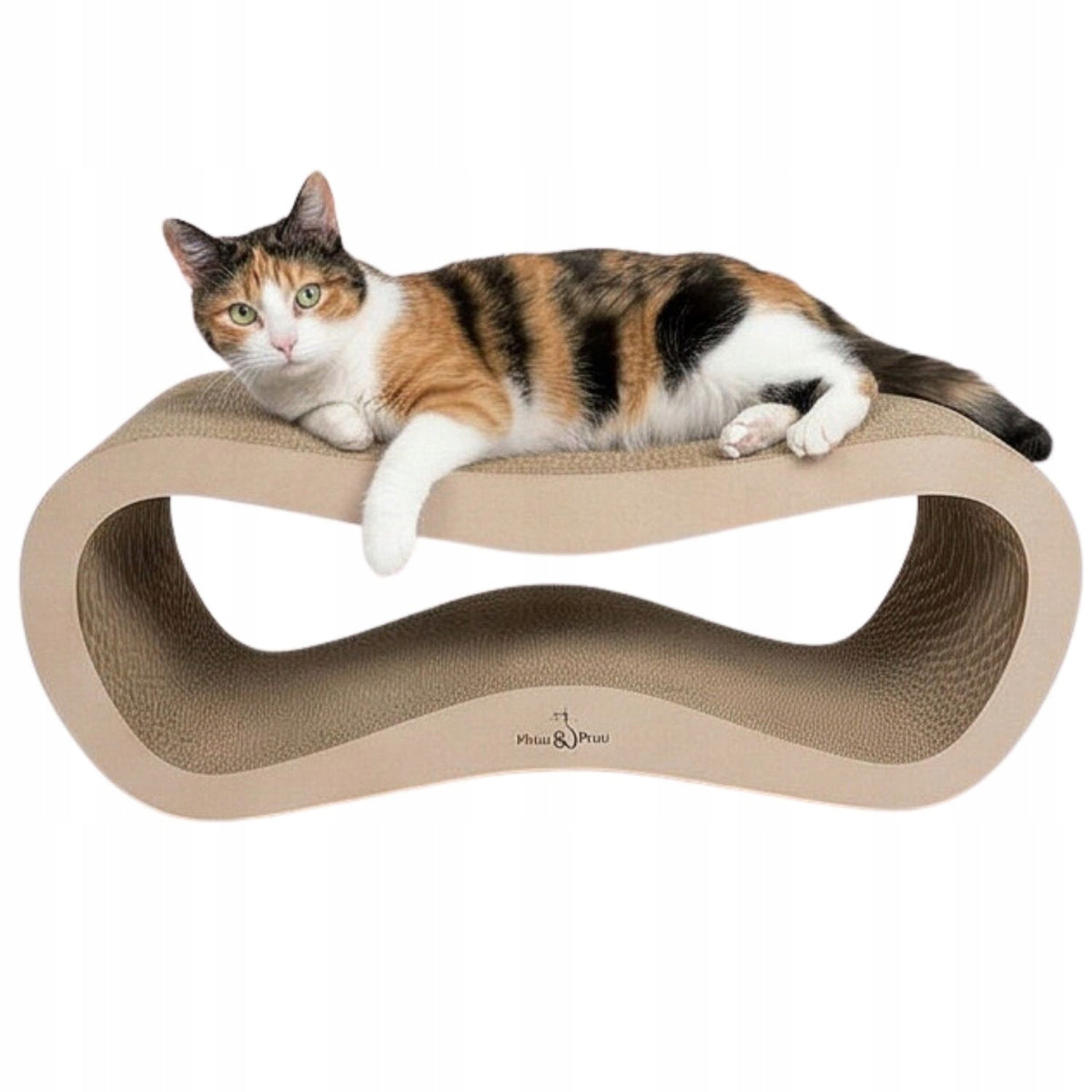 Mruu&Pruu Drapak legowisko dla kota z tektury falistej 78 cm, dwustronny – Leon, cappuccino