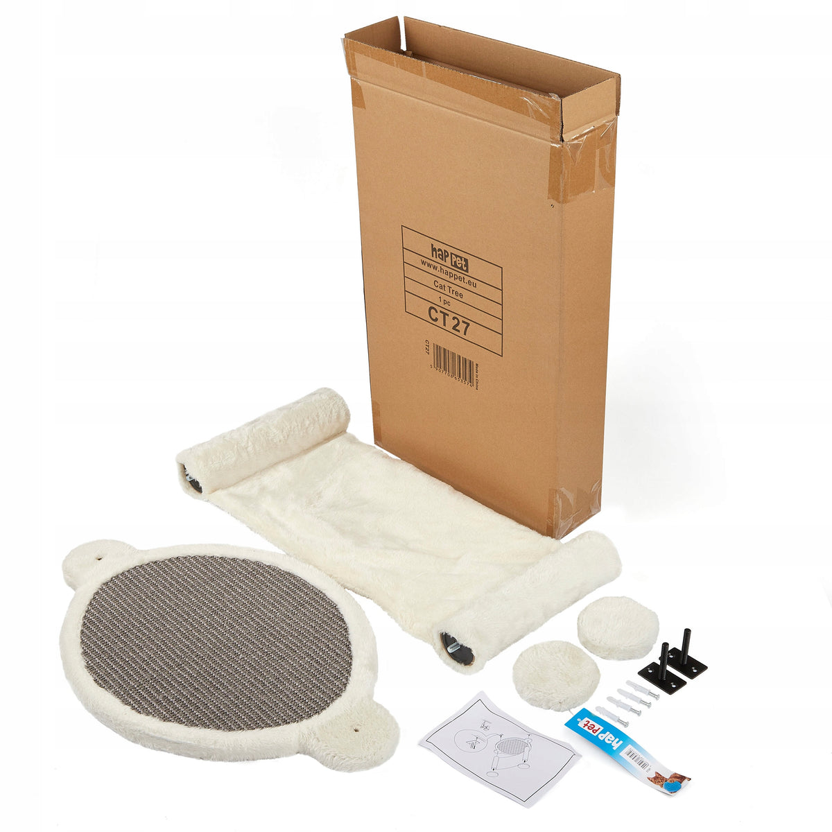 Happet Drapak ścienny dla kota z pluszowym legowiskiem 54 × 28 × 33 cm, sizal – beżowy