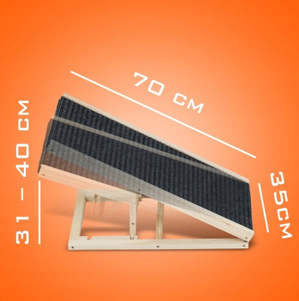SUPRIMO Drewniana rampa dla psa i kota 70 cm z regulacją wysokości do 50 kg – brązowa
