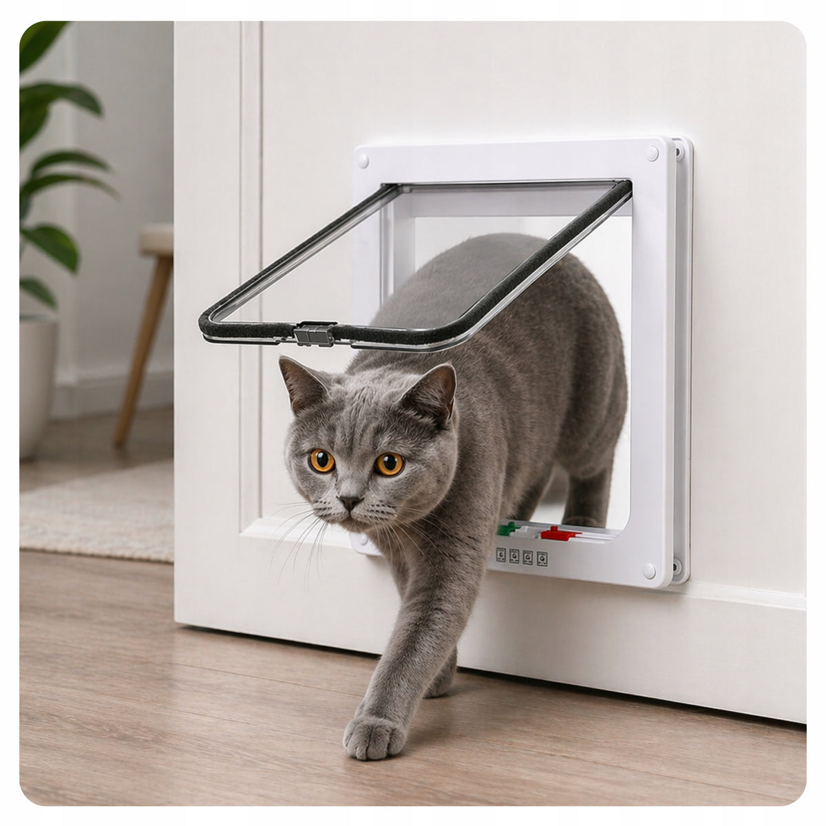 Drzwiczki wahadłowe dla psa i kota 25 x 28 cm z zamkiem 4 way i magnesem – białe