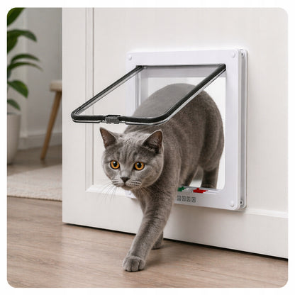Drzwiczki wahadłowe dla psa i kota 25 x 28 cm z zamkiem 4 way i magnesem – białe