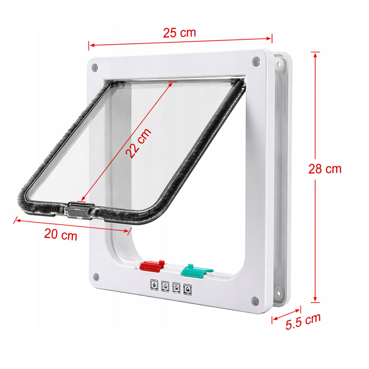 Drzwiczki wahadłowe dla psa i kota 25 x 28 cm z zamkiem 4 way i magnesem – białe