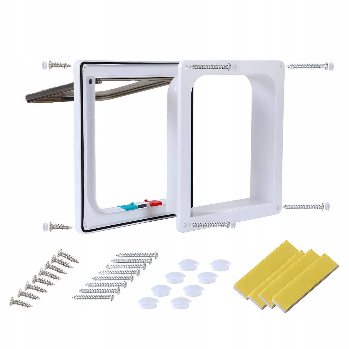 Drzwiczki wahadłowe dla psa i kota 25 x 28 cm z zamkiem 4 way i magnesem – białe
