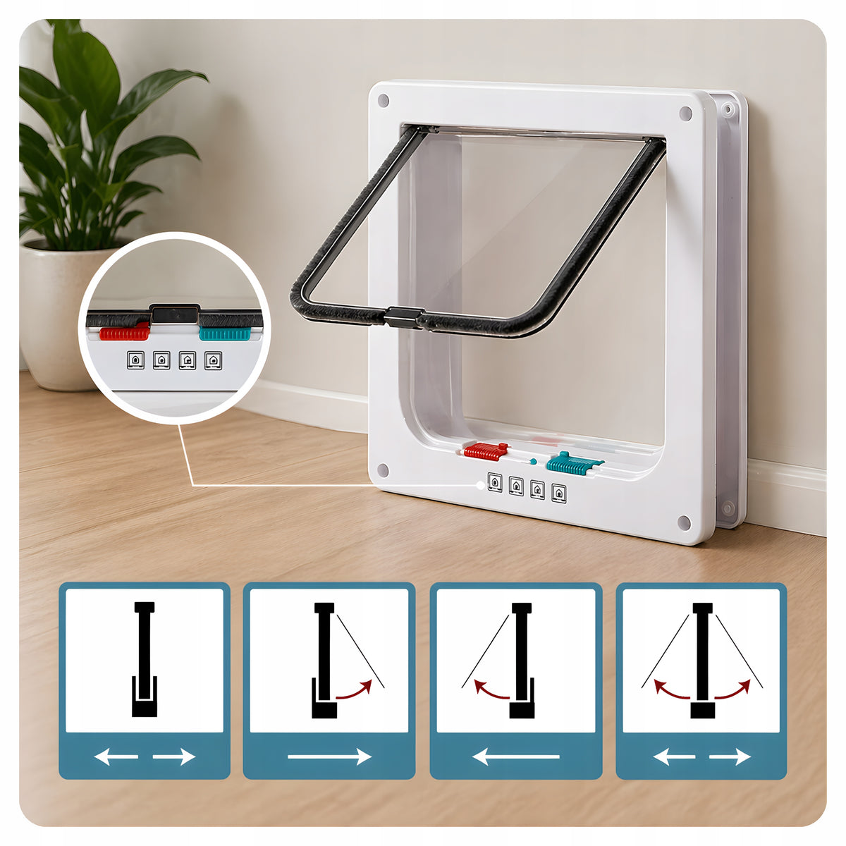 Drzwiczki wahadłowe dla psa i kota 25 x 28 cm z zamkiem 4 way i magnesem – białe