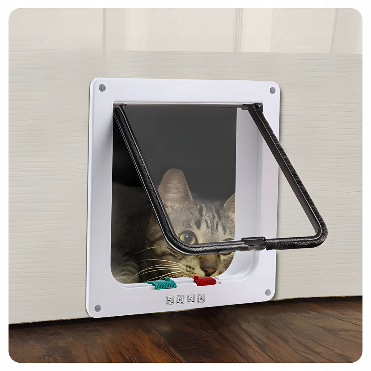 Drzwiczki wahadłowe dla psa i kota 25 x 28 cm z zamkiem 4 way i magnesem – białe