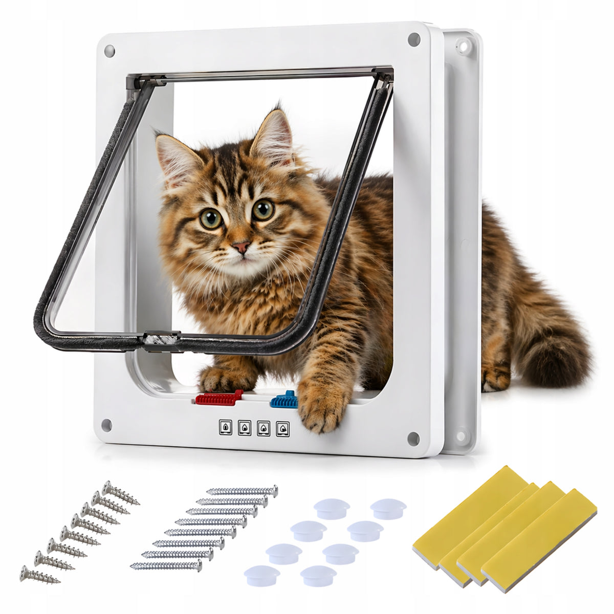 Drzwiczki wahadłowe dla psa i kota 25 x 28 cm z zamkiem 4 way i magnesem – białe