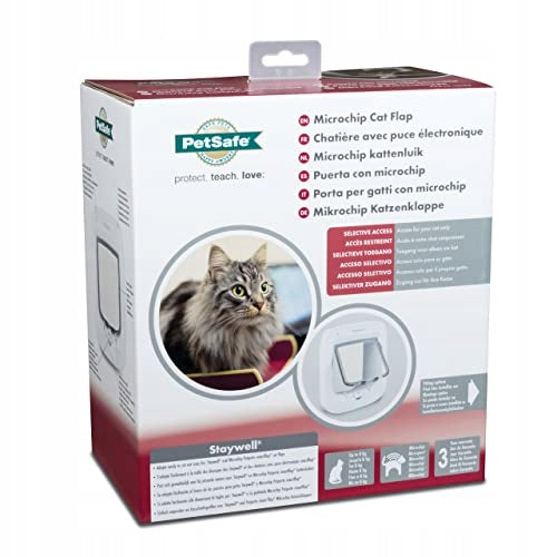 PetSafe Drzwiczki dla kota z czytnikiem mikrochipów, 4 tryby blokady, 22 x 23,9 cm – białe