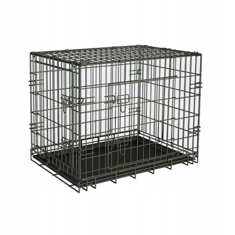 Klatka dla psa metalowa 91x60x66 cm składana, z dwoma wejściami i tacą – rozmiar XXL