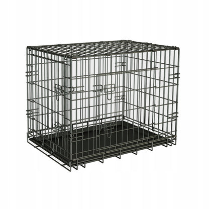 Klatka dla psa metalowa 91x60x66 cm składana, z dwoma wejściami i tacą – rozmiar XXL