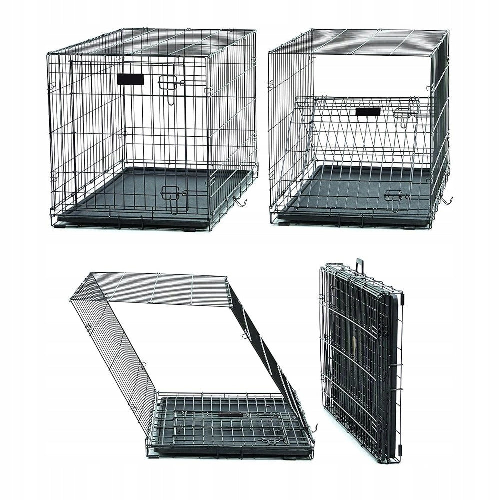 Klatka dla psa metalowa 91x60x66 cm składana, z dwoma wejściami i tacą – rozmiar XXL