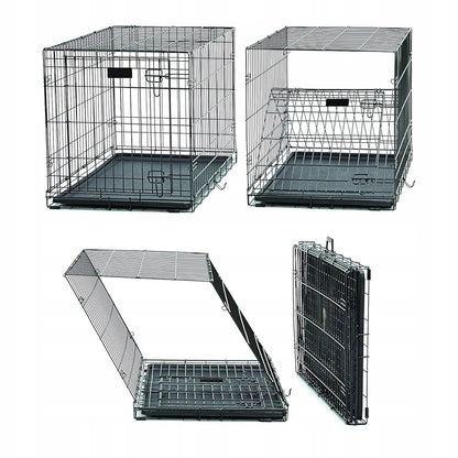 Klatka dla psa metalowa 91x60x66 cm składana, z dwoma wejściami i tacą – rozmiar XXL