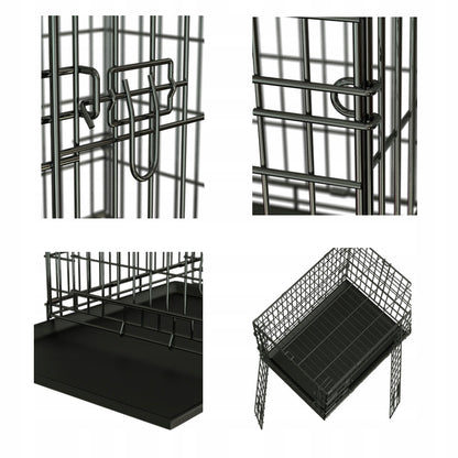 Klatka dla psa metalowa 91x60x66 cm składana, z dwoma wejściami i tacą – rozmiar XXL