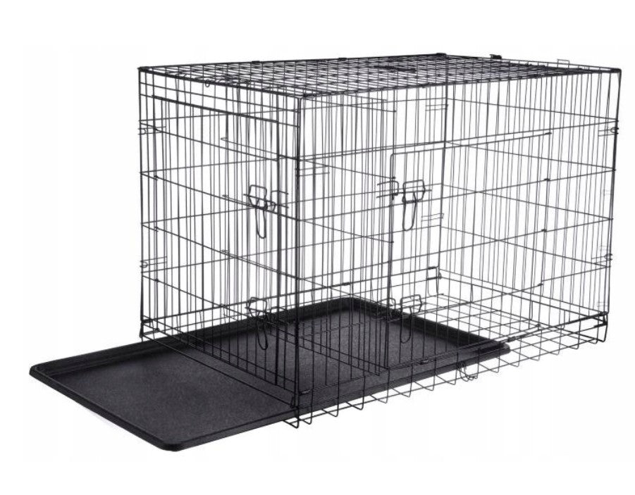 Klatka kennel dla dużego psa 121 x 74 x 82 cm – metalowa, składana, z dwojgiem drzwi
