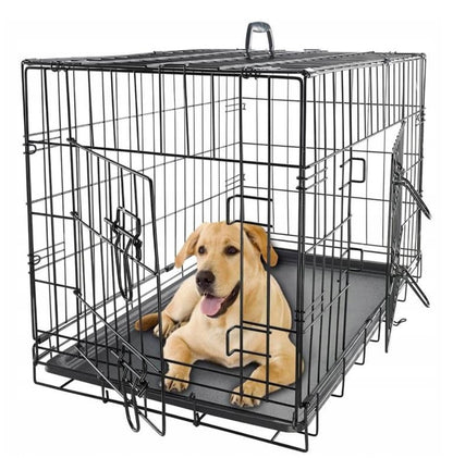 Klatka kennel dla dużego psa 121 x 74 x 82 cm – metalowa, składana, z dwojgiem drzwi