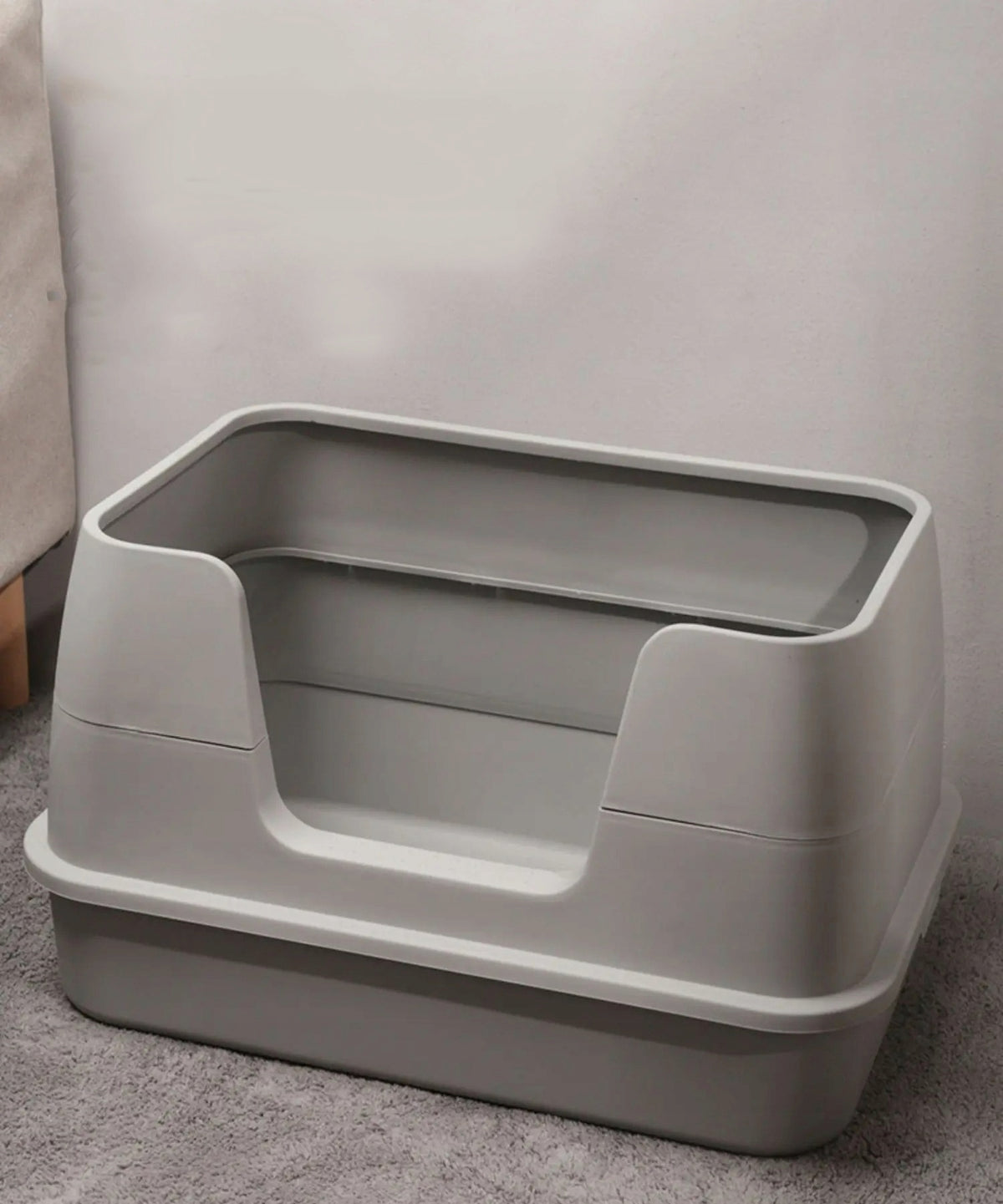 Duża kuweta dla kota otwarta z wysokim rantem 55 x 37 cm, z łopatką, ABS – szara