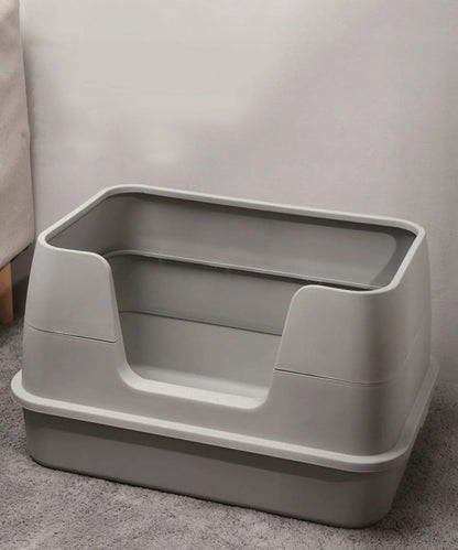 Duża kuweta dla kota otwarta z wysokim rantem 55 x 37 cm, z łopatką, ABS – szara