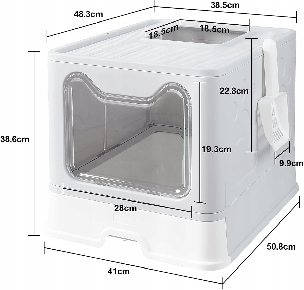 Anytech Kuweta dla kota zamknięta z szufladą i łopatką 50x40x47 cm, kryta – szara
