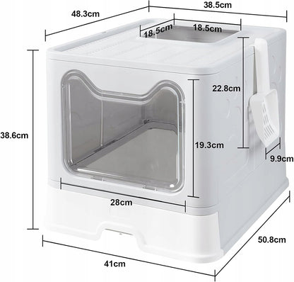 Anytech Kuweta dla kota zamknięta z szufladą i łopatką 50x40x47 cm, kryta – szara
