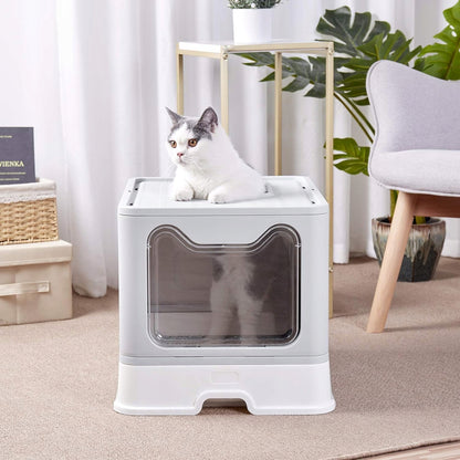 Anytech Kuweta dla kota zamknięta z szufladą i łopatką 50x40x47 cm, kryta – szara