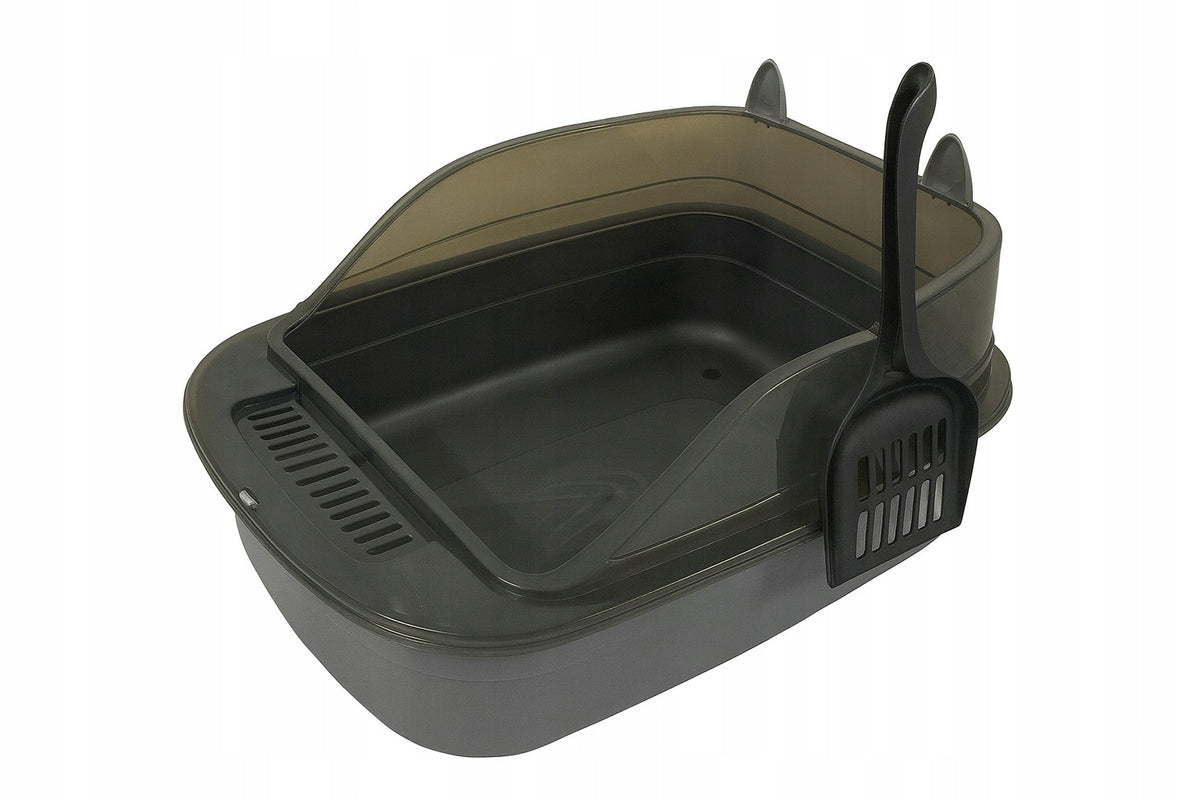 Anytech Duża kuweta dla kota otwarta 49 x 36 x 18 cm z łopatką i ramą – czarna