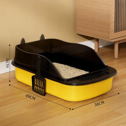 Anytech Duża kuweta dla kota otwarta 49 x 36 x 18 cm z ramą i łopatką – niebieska