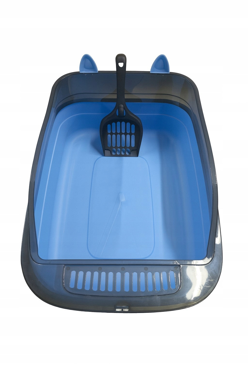 Anytech Duża kuweta dla kota otwarta 49 x 36 x 18 cm z ramą i łopatką – niebieska