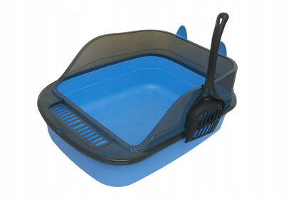 Anytech Duża kuweta dla kota otwarta 49 x 36 x 18 cm z ramą i łopatką – niebieska
