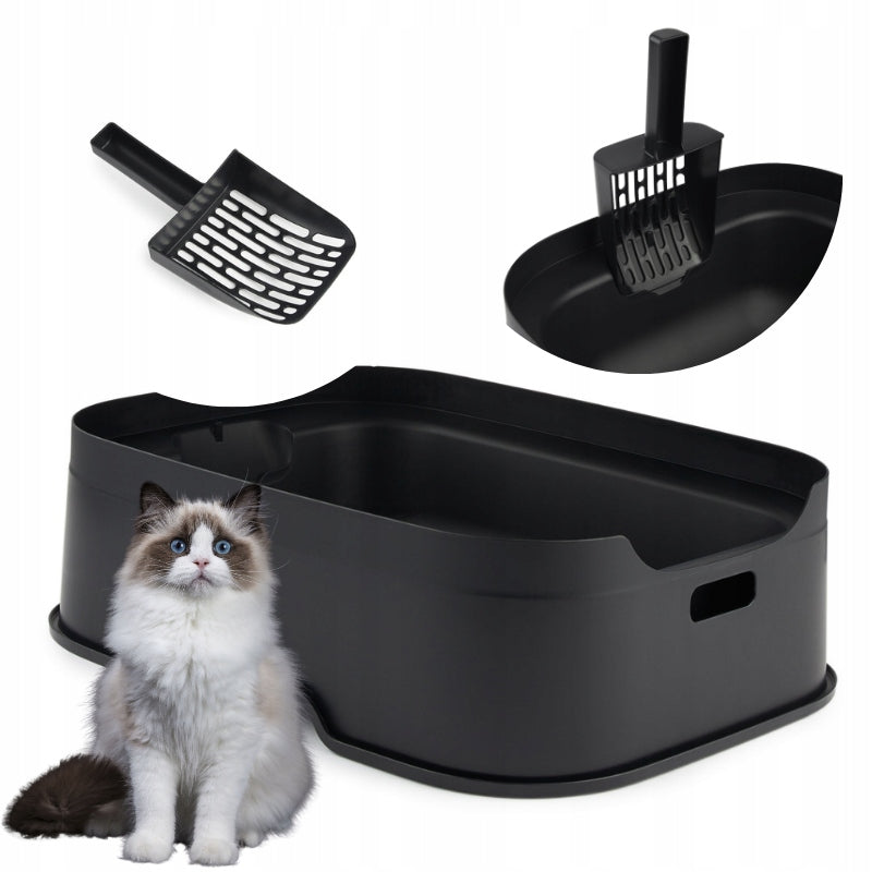 Pet Nova Kuweta dla kota otwarta 48 x 37 x 15 cm z wysokim rantem i łopatką – czarna