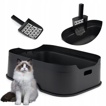 Pet Nova Kuweta dla kota otwarta 48 x 37 x 15 cm z wysokim rantem i łopatką – czarna