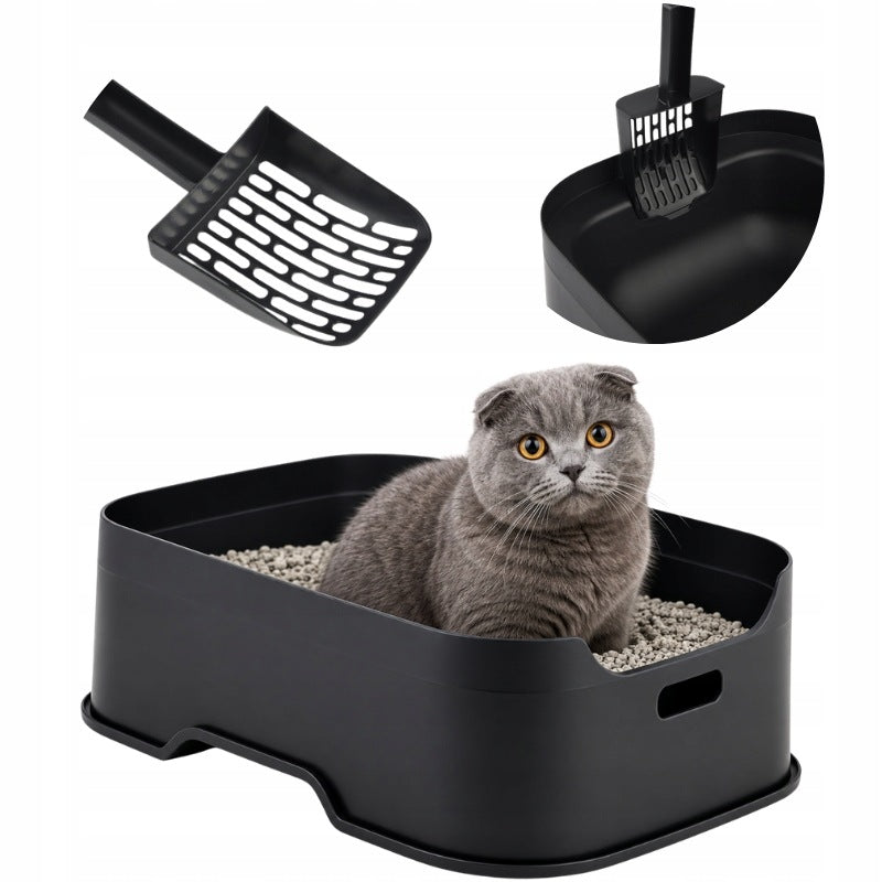 Pet Nova Kuweta dla kota otwarta 48 x 37 x 15 cm z wysokim rantem i łopatką – czarna