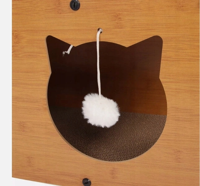 ECARLA Drapak dla kota z domkiem i zabawką, tekturowy, 2 poziomy 100x29x30 cm – brązowy