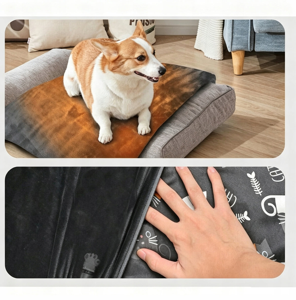 Mata grzewcza dla psa i kota 45 x 70 cm z regulacją temperatury i timerem – szara