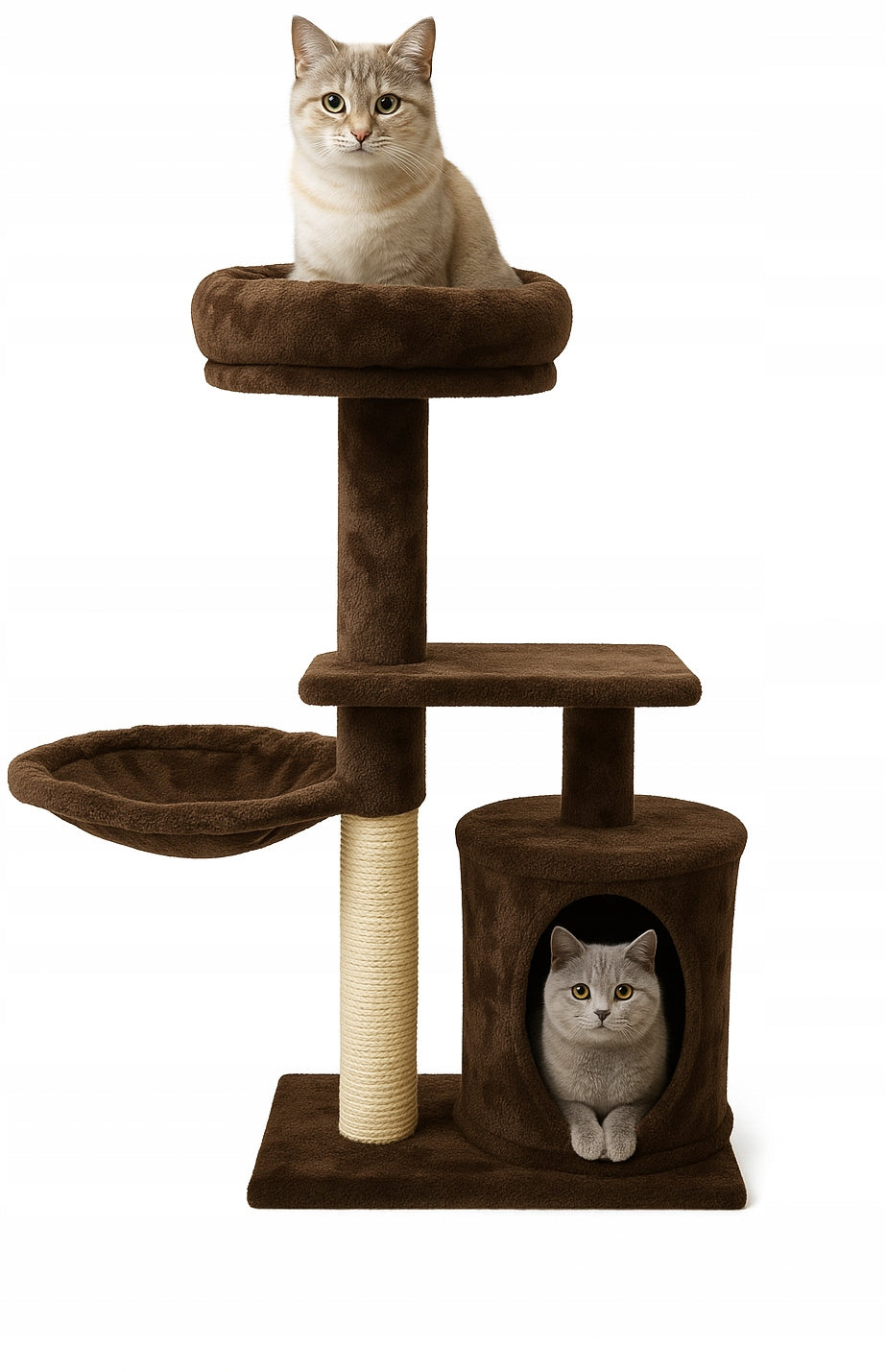 Elmo Drapak dla kota z domkiem Bella 88 cm – 3 poziomy, słupki sizalowe 8 cm, brąz-beż