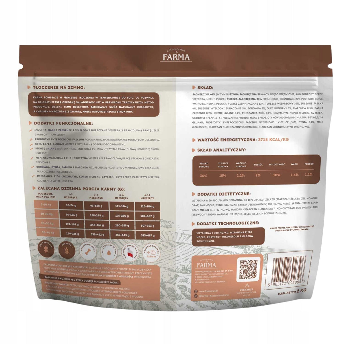 FARMA Karma sucha dla szczeniąt z jagnięciną 10 kg (5 x 2 kg) – bezzbożowa, tłoczona na zimno
