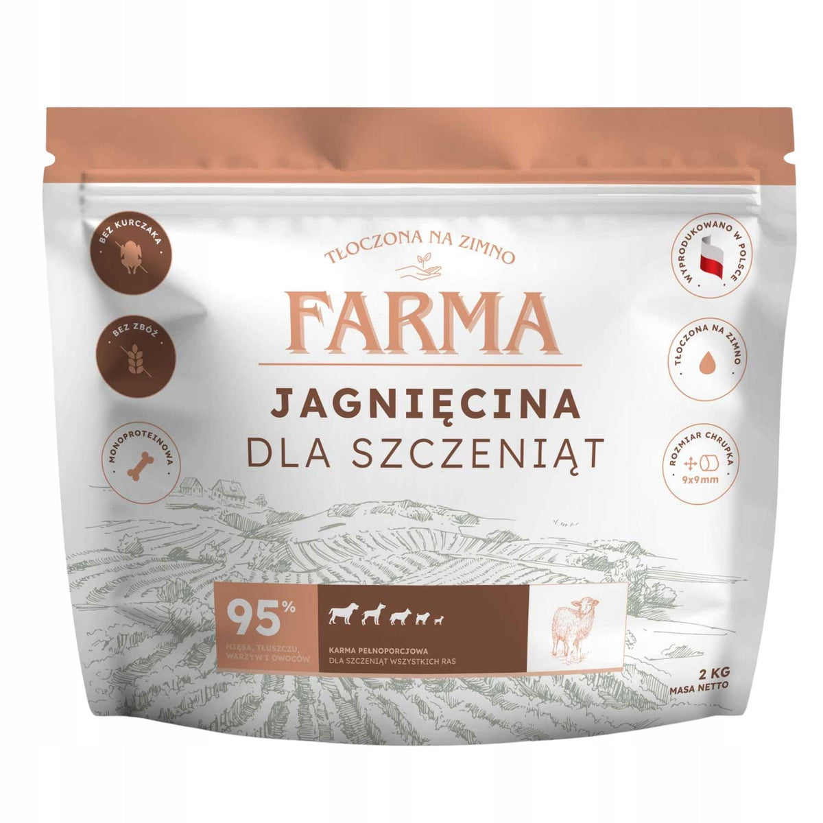 FARMA Karma sucha dla szczeniąt z jagnięciną 10 kg (5 x 2 kg) – bezzbożowa, tłoczona na zimno