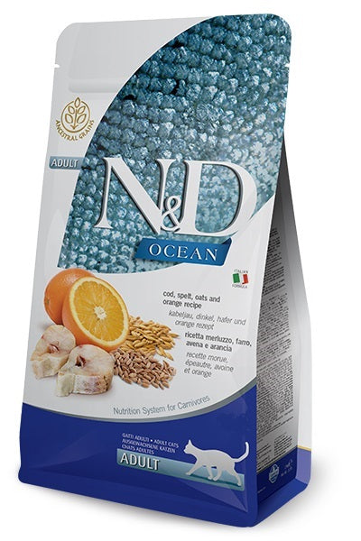 Farmina N&D Ocean sucha karma dla kota dorosłego 5 kg – dorsz, orkisz i owies