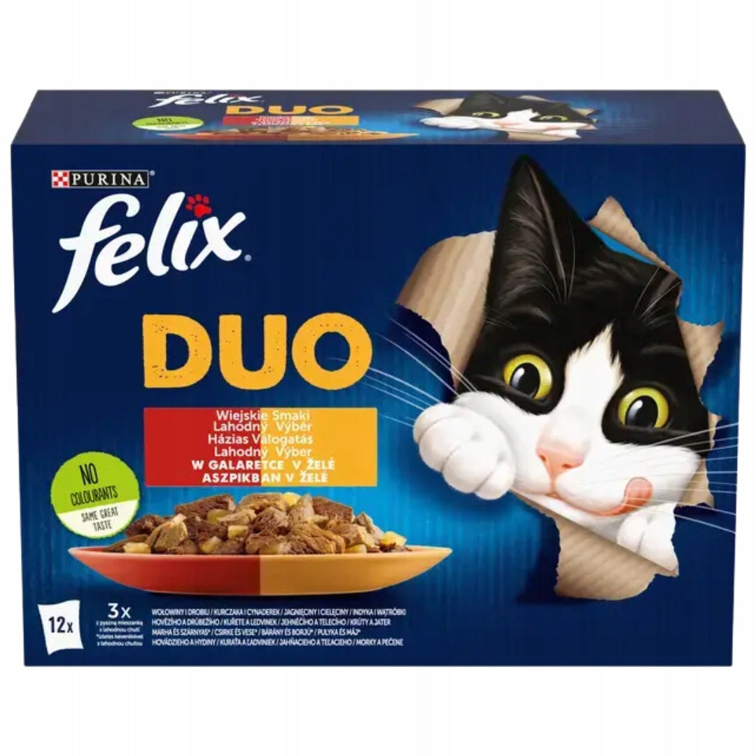 Felix Fantastic Duo mokra karma dla kota w galarecie 2 x 12 x 85 g – wiejskie smaki