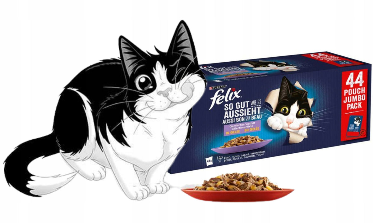 Felix Mokra karma dla kota w galaretce 44 x 85 g – bezzbożowa, mix mięsno-rybny