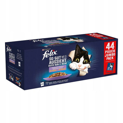 Felix Mokra karma dla kota w galaretce 44 x 85 g – bezzbożowa, mix mięsno-rybny