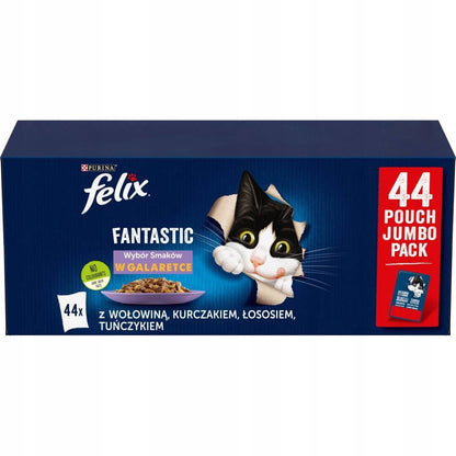 Felix Mokra karma dla kota w galaretce 44 x 85 g – bezzbożowa, mix mięsno-rybny