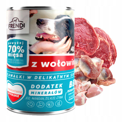 FRENDI Karma mokra dla psa w puszkach 24 x 400 g – kawałki w sosie, mix smaków