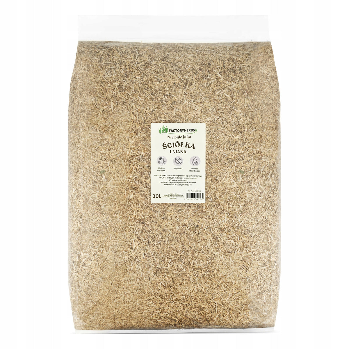 Factoryherbs Ściółka lniana dla królików i gryzoni 30 l – bezpyłowa, chłonna, ekologiczna