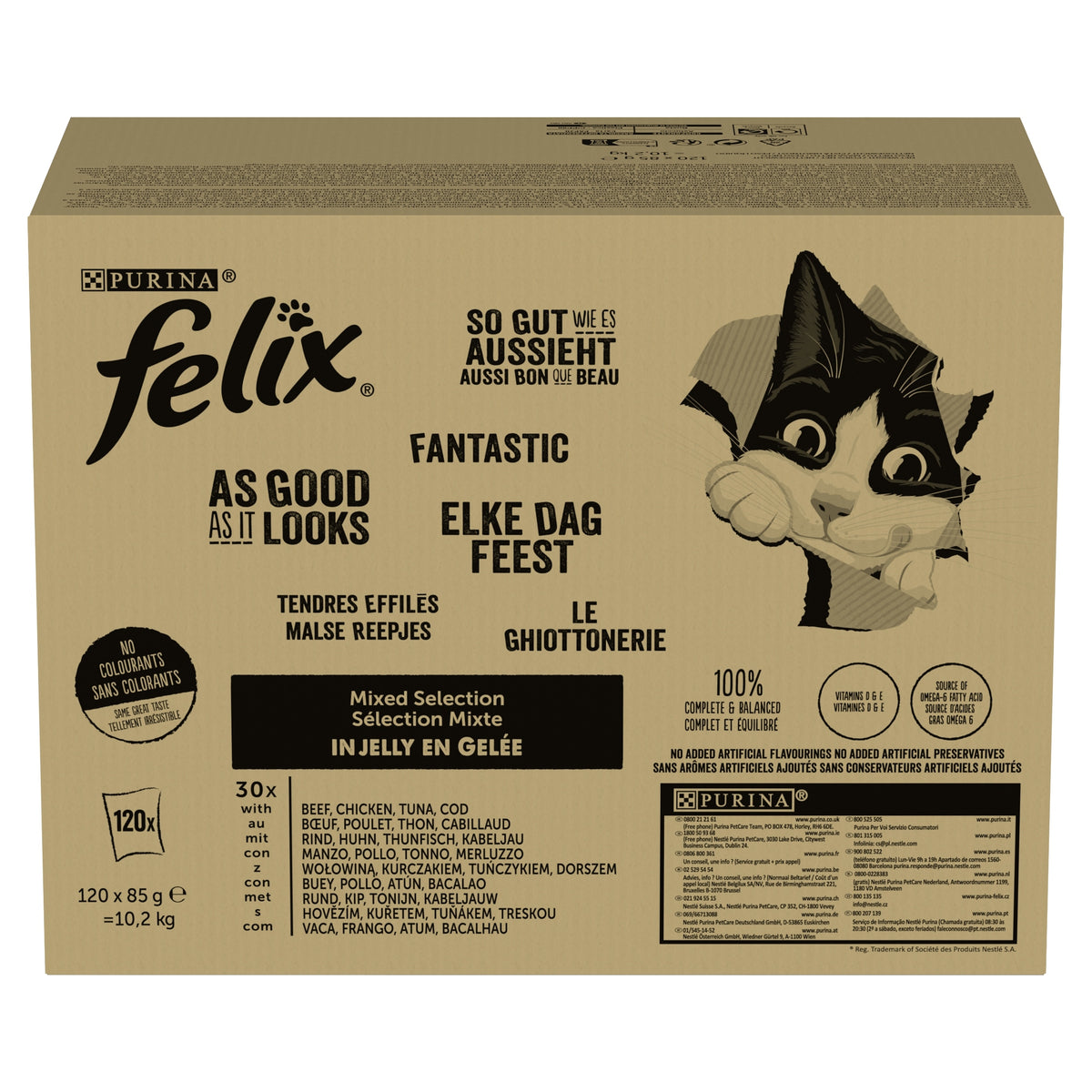 Felix Fantastic mokra karma dla kota w galaretce 120 x 85 g – mix smaków, 10,2 kg
