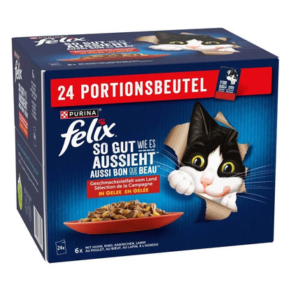 Felix Fantastic mokra karma dla kota w galaretce 24 x 85 g – wiejskie smaki, saszetki