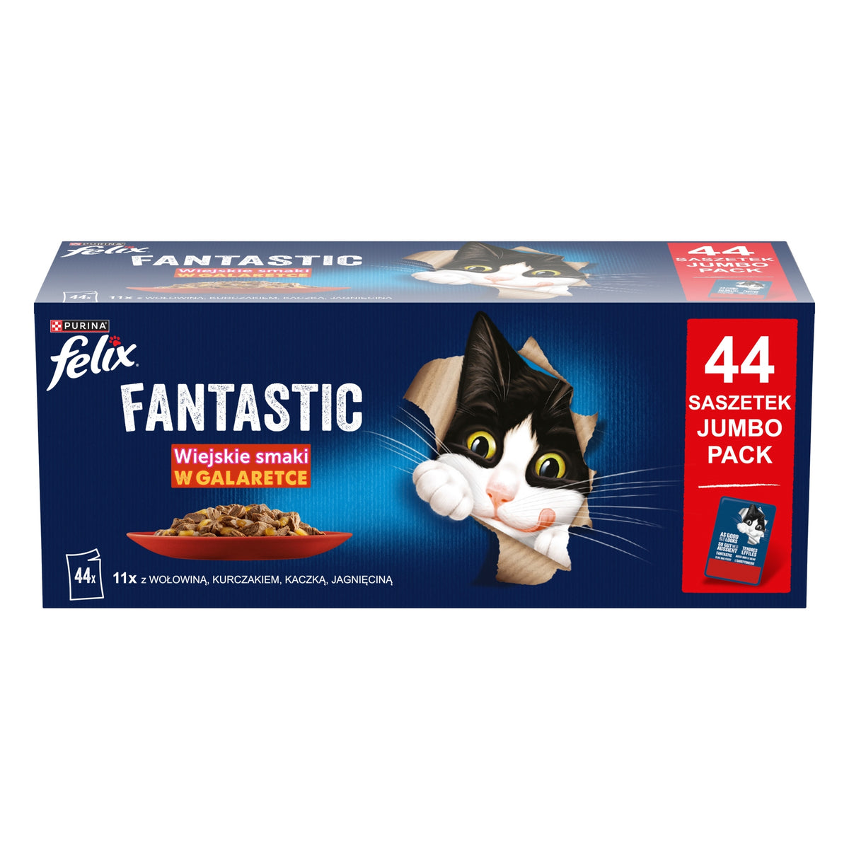Felix Fantastic mokra karma dla kota w galaretce 44 x 85 g – mix mięsnych smaków