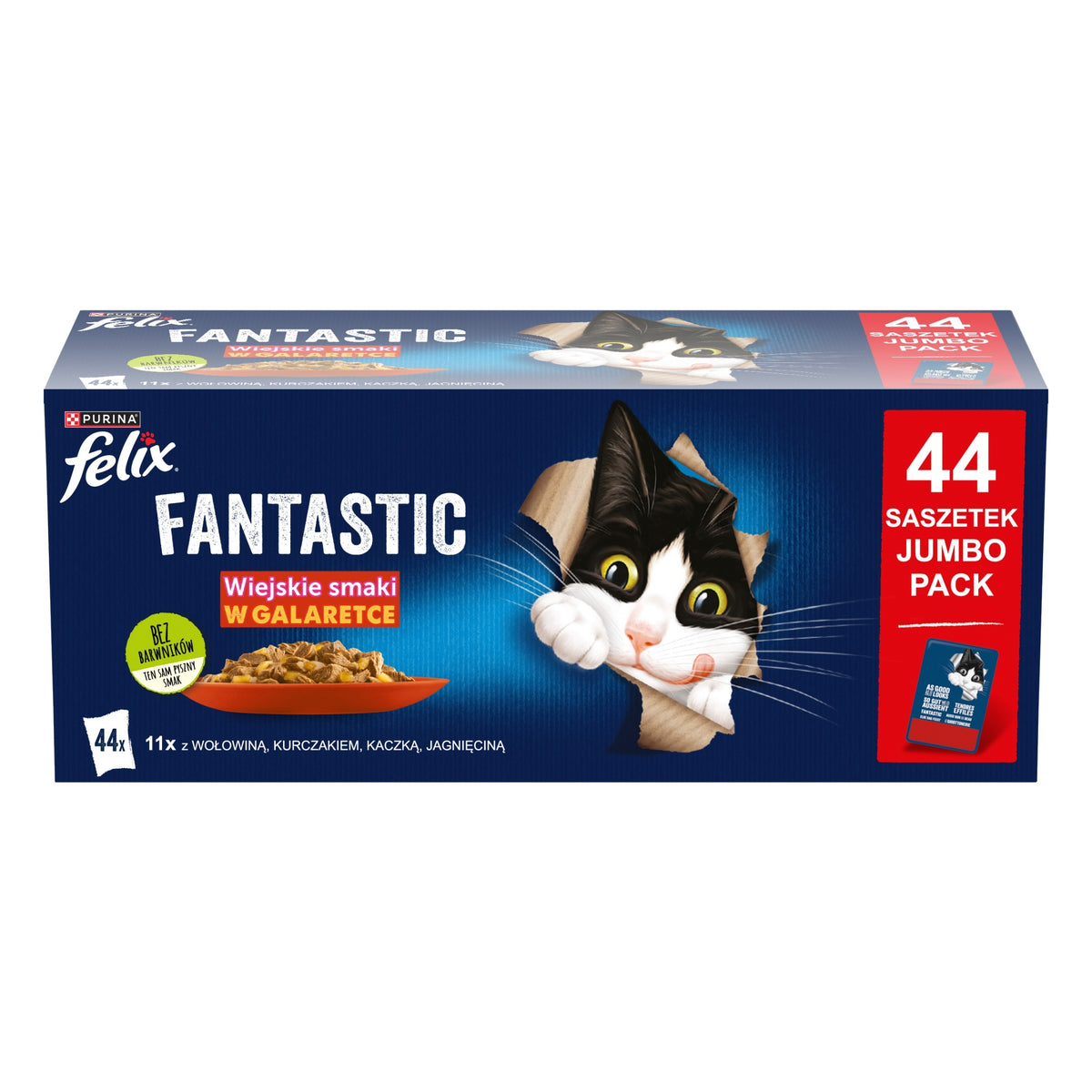 Felix Fantastic mokra karma dla kota w galaretce 44x85 g – wiejskie smaki, mix
