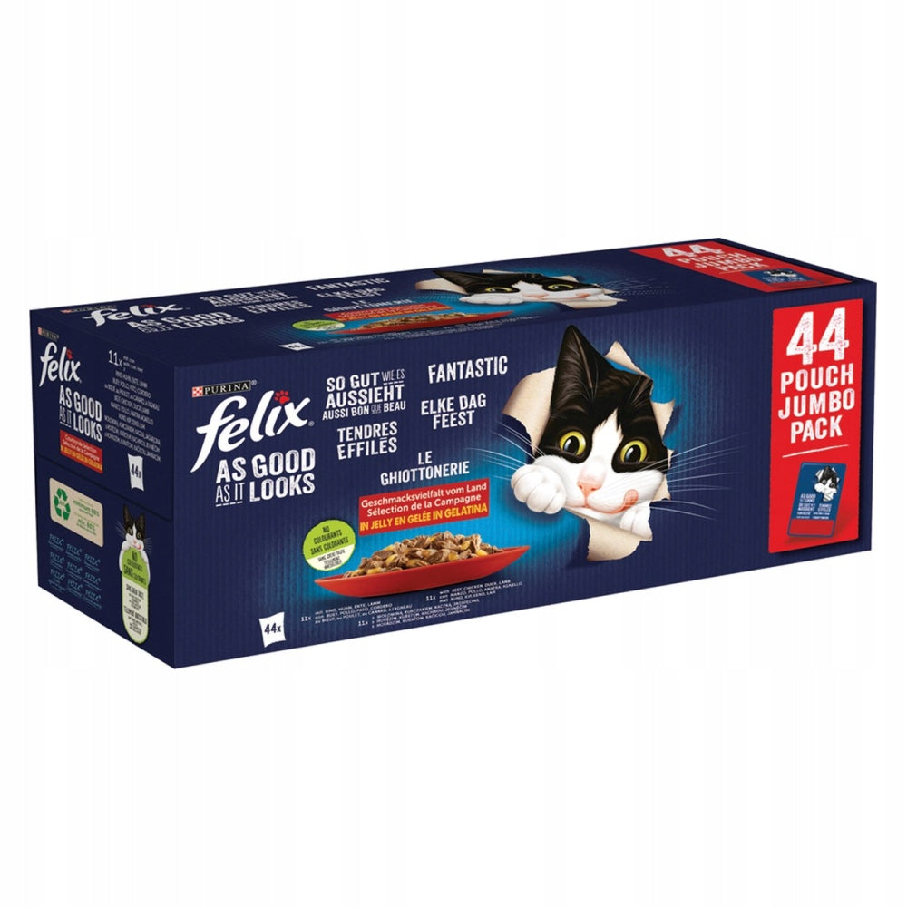 Felix Fantastic mokra karma dla kota w galaretce 44x85 g – wiejskie smaki, mix